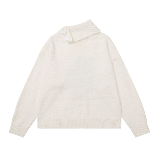 Diagonal button large lapel sweater