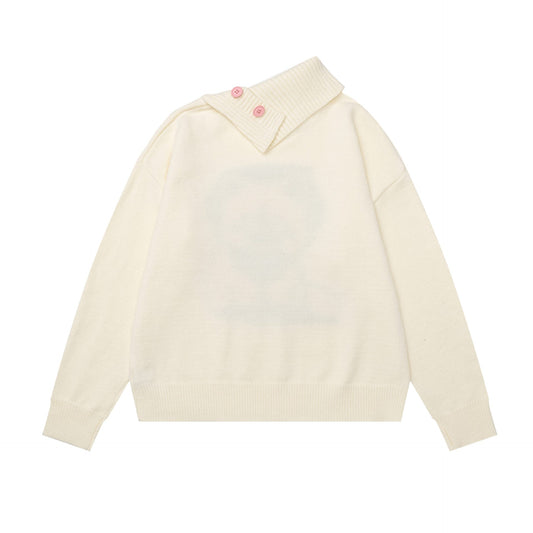 Earphones kitten diagonal button sweater