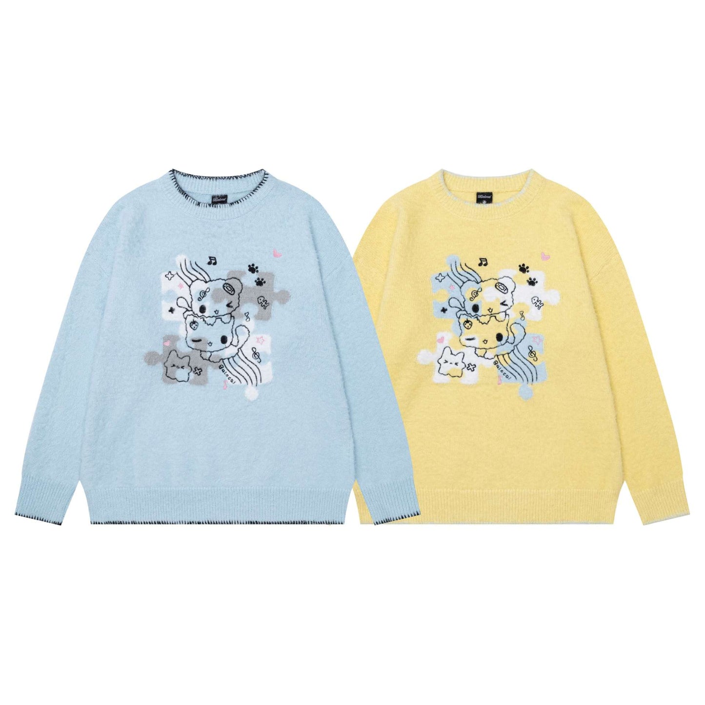 Stacked kitten jacquard sweater