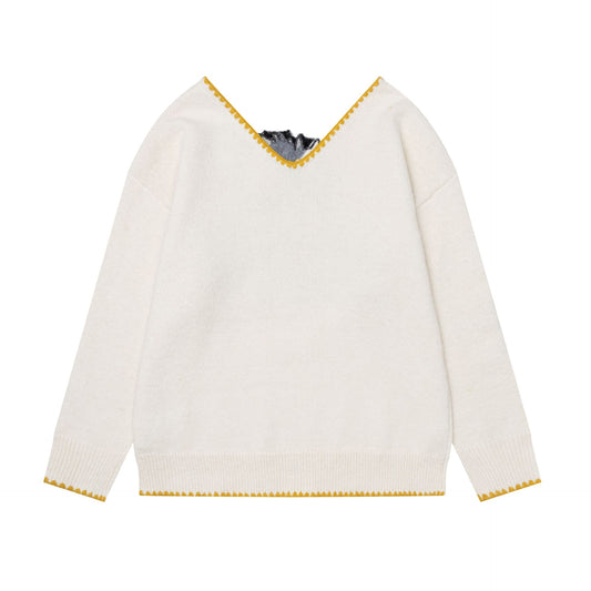 Color blocking lock edge 3D sweater