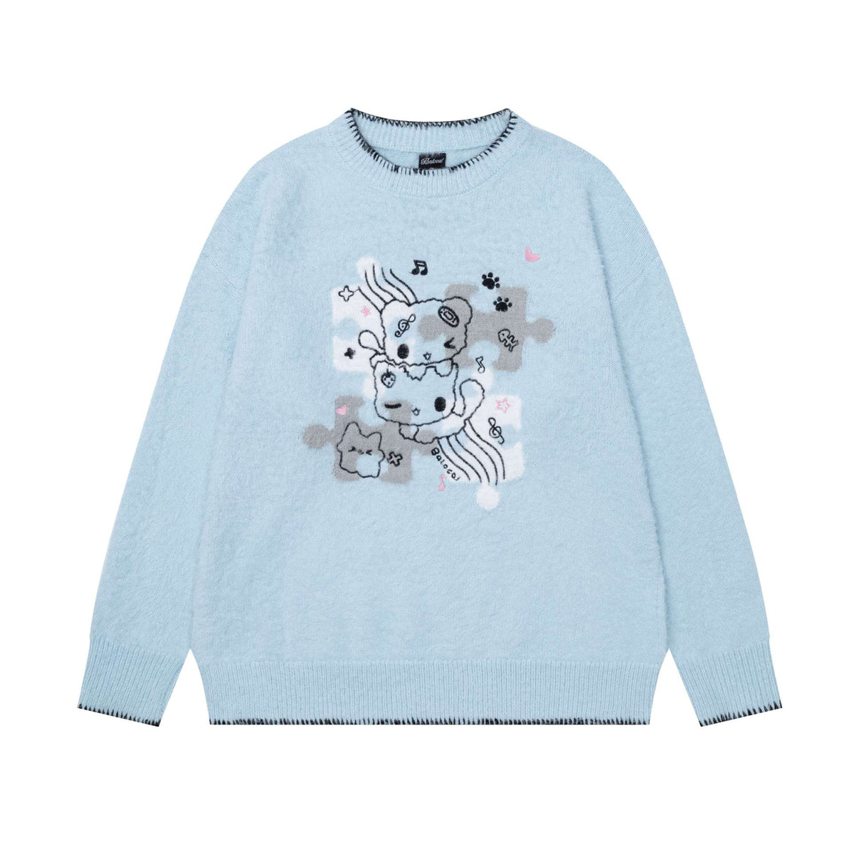 Stacked kitten jacquard sweater
