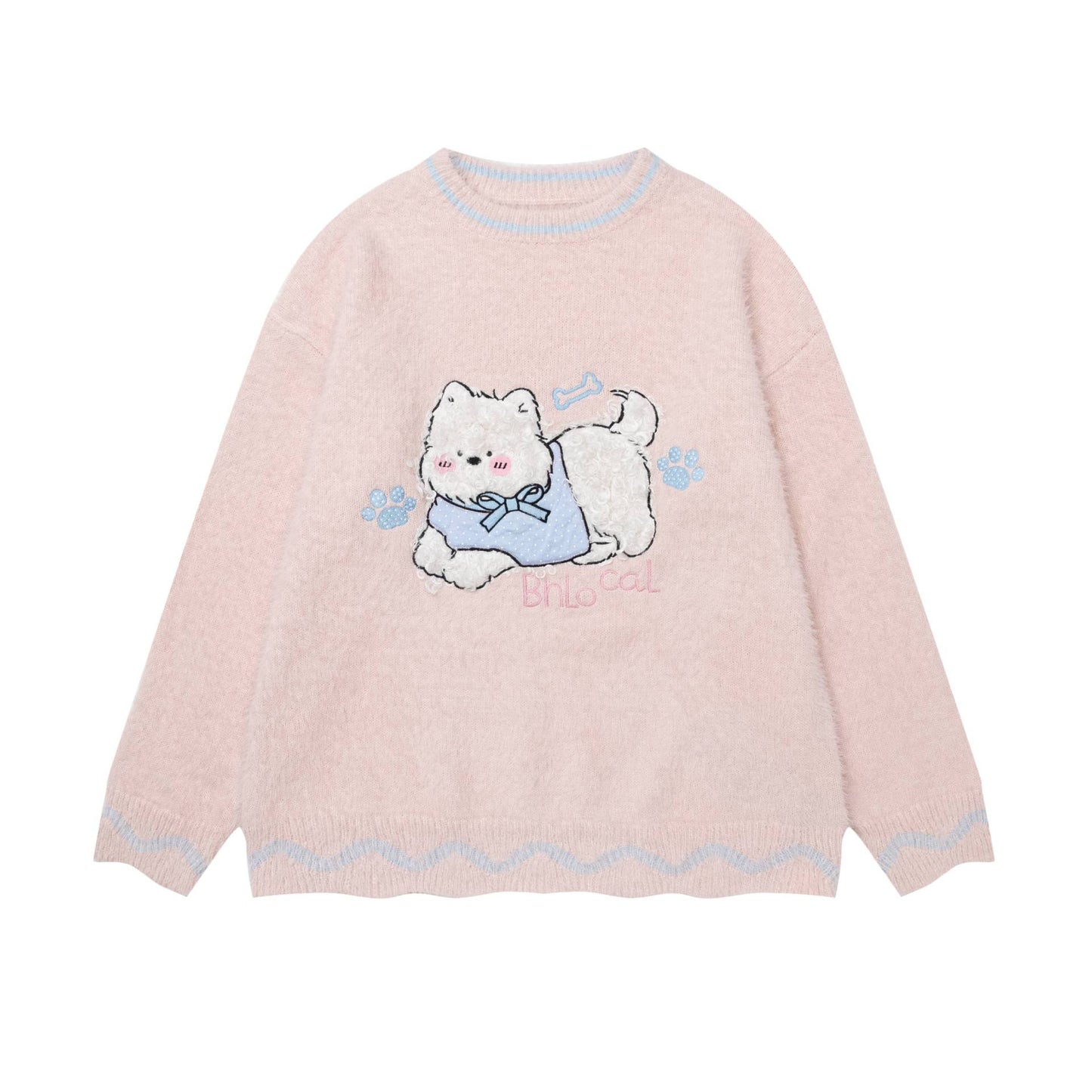 Round neck contrasting wave sweater