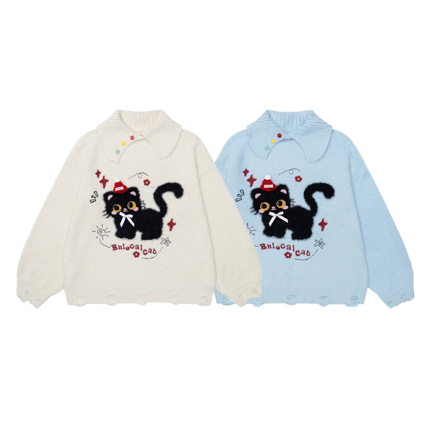 Plush little black cat sweater