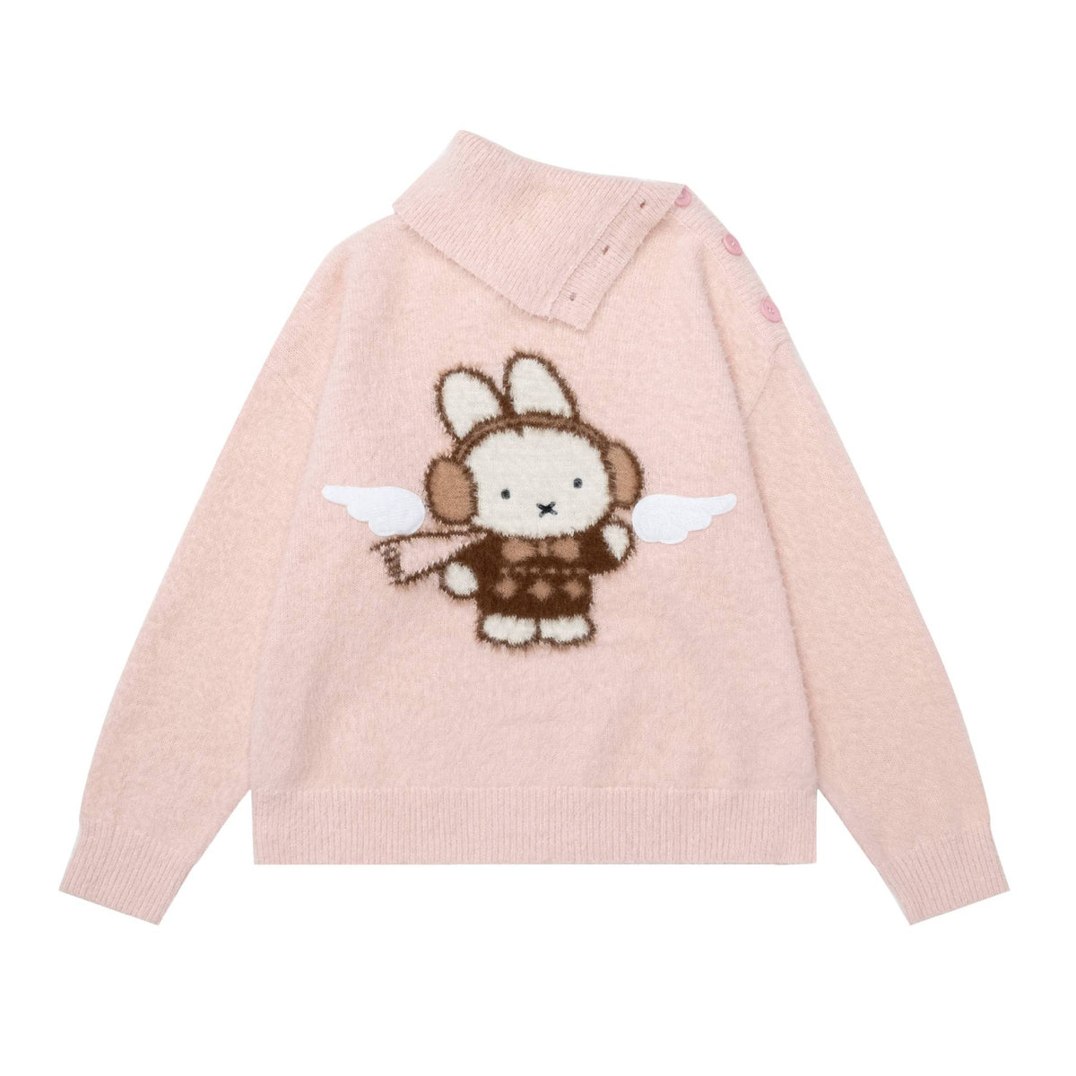 Diagonal button large lapel sweater