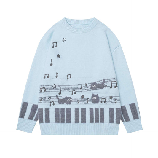 Note Cat Jacquard Sweater