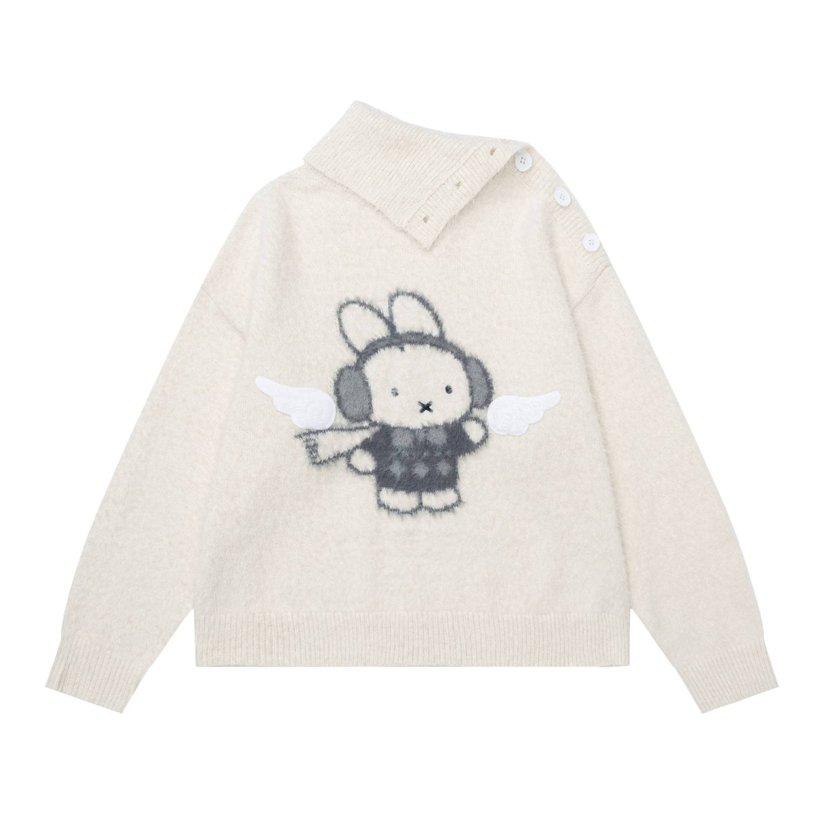 Diagonal button large lapel sweater