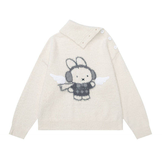 Diagonal button large lapel sweater
