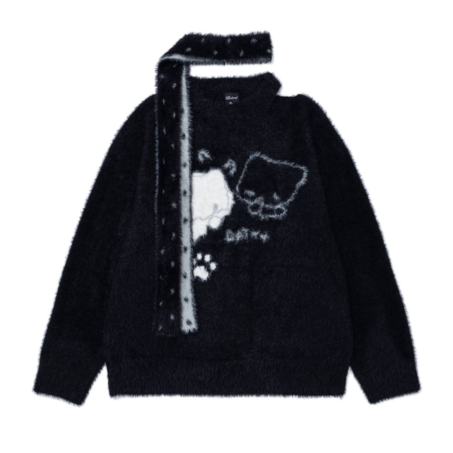 Cat Jacquard Piercing Sweater