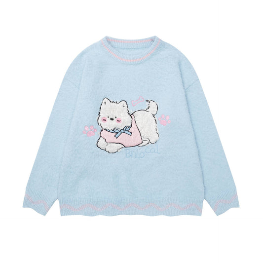 Round neck contrasting wave sweater