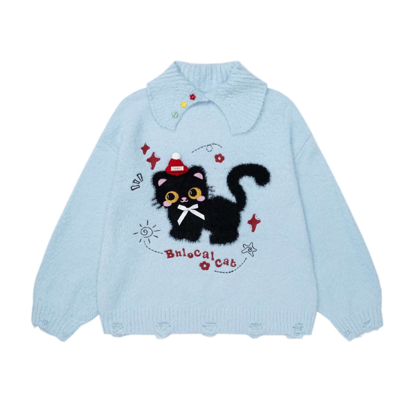 Plush little black cat sweater