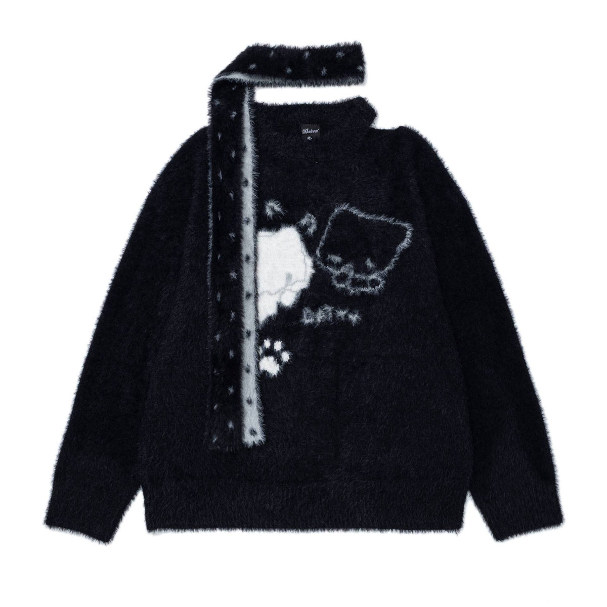 Cat Jacquard Piercing Sweater