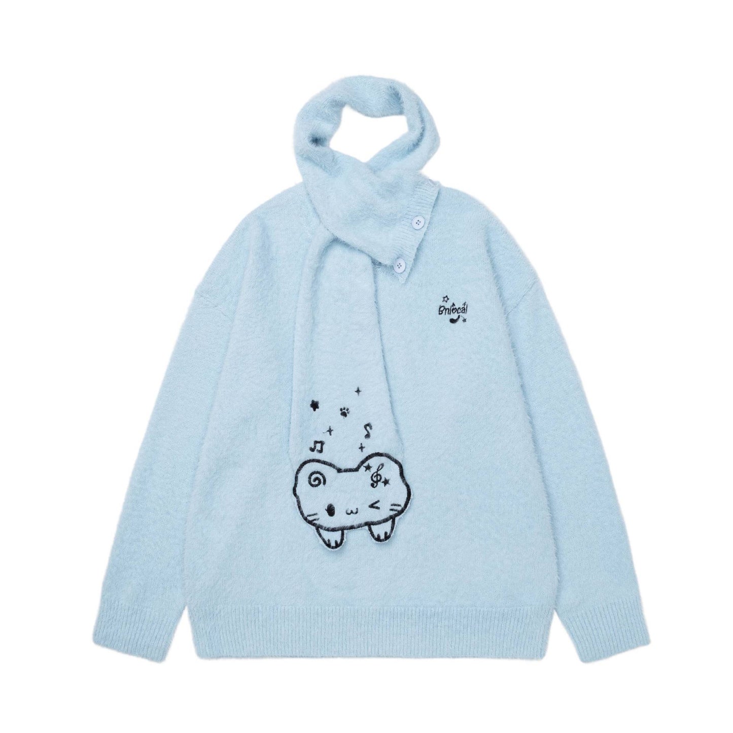 Simple pen cat embroidery sweater