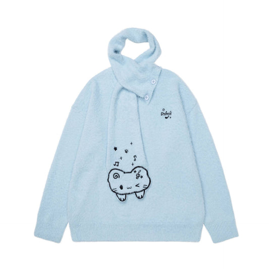 Simple pen cat embroidery sweater