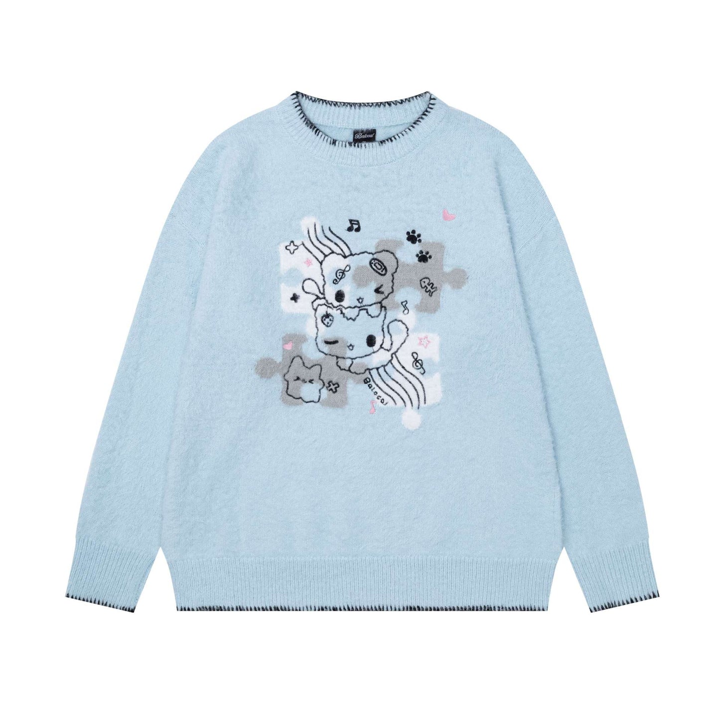 Stacked kitten jacquard sweater