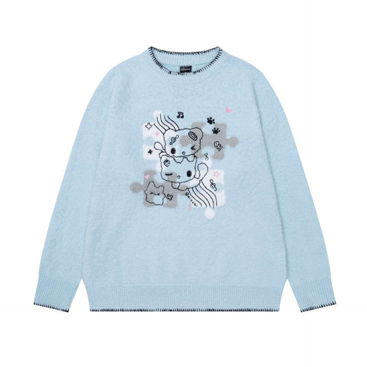 Stacked kitten jacquard sweater