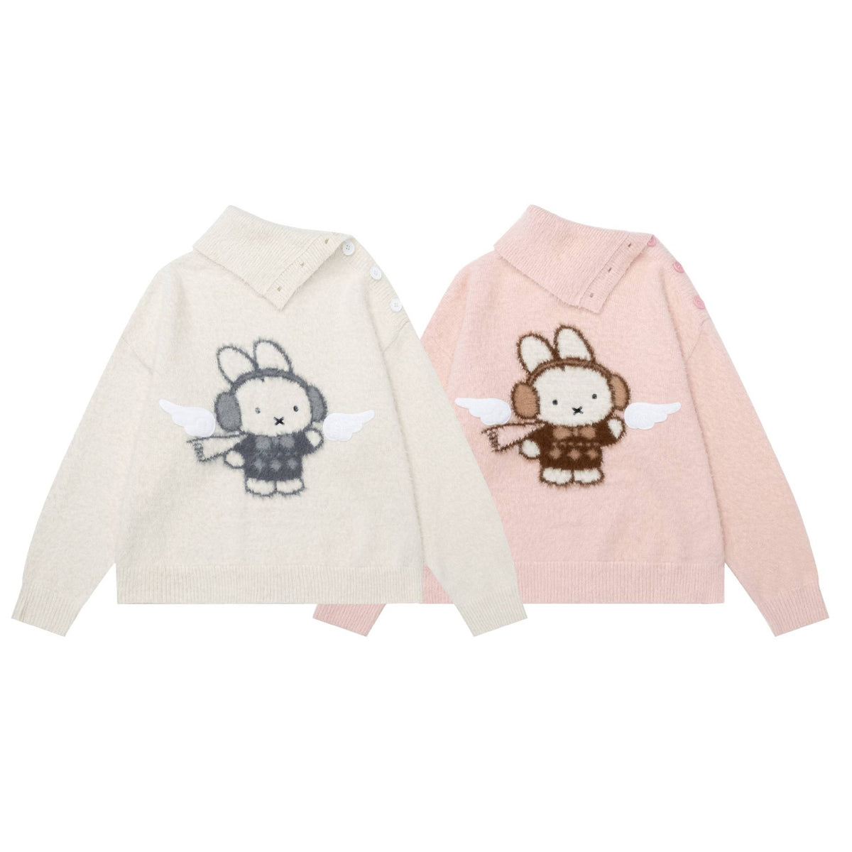 Diagonal button large lapel sweater
