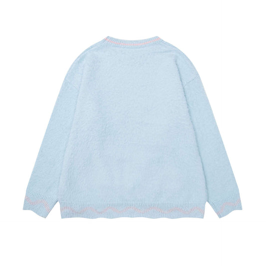 Round neck contrasting wave sweater