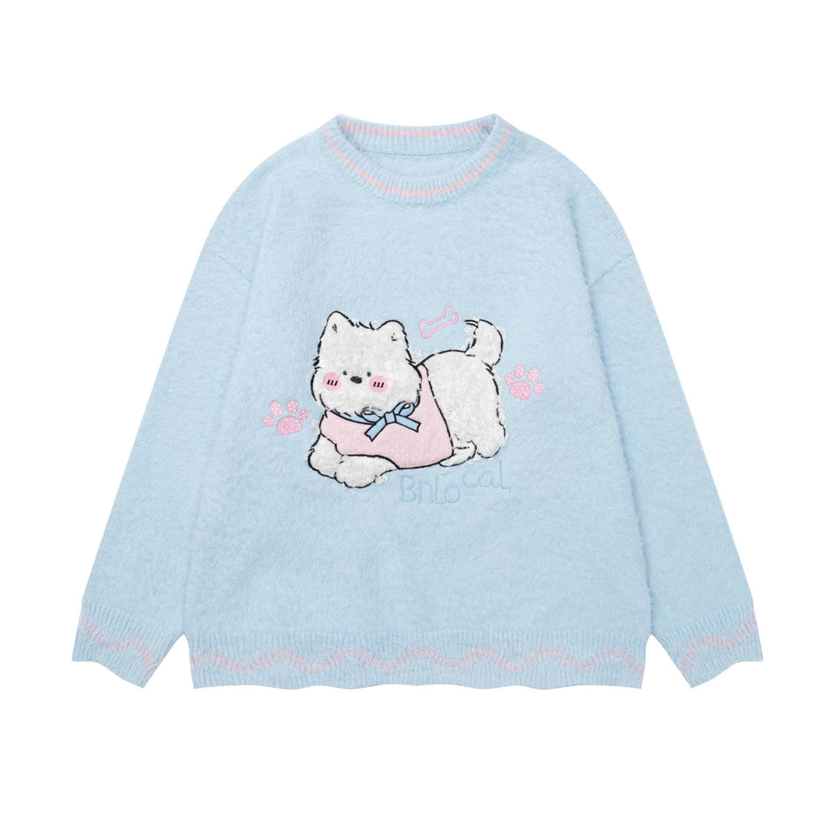 Round neck contrasting wave sweater