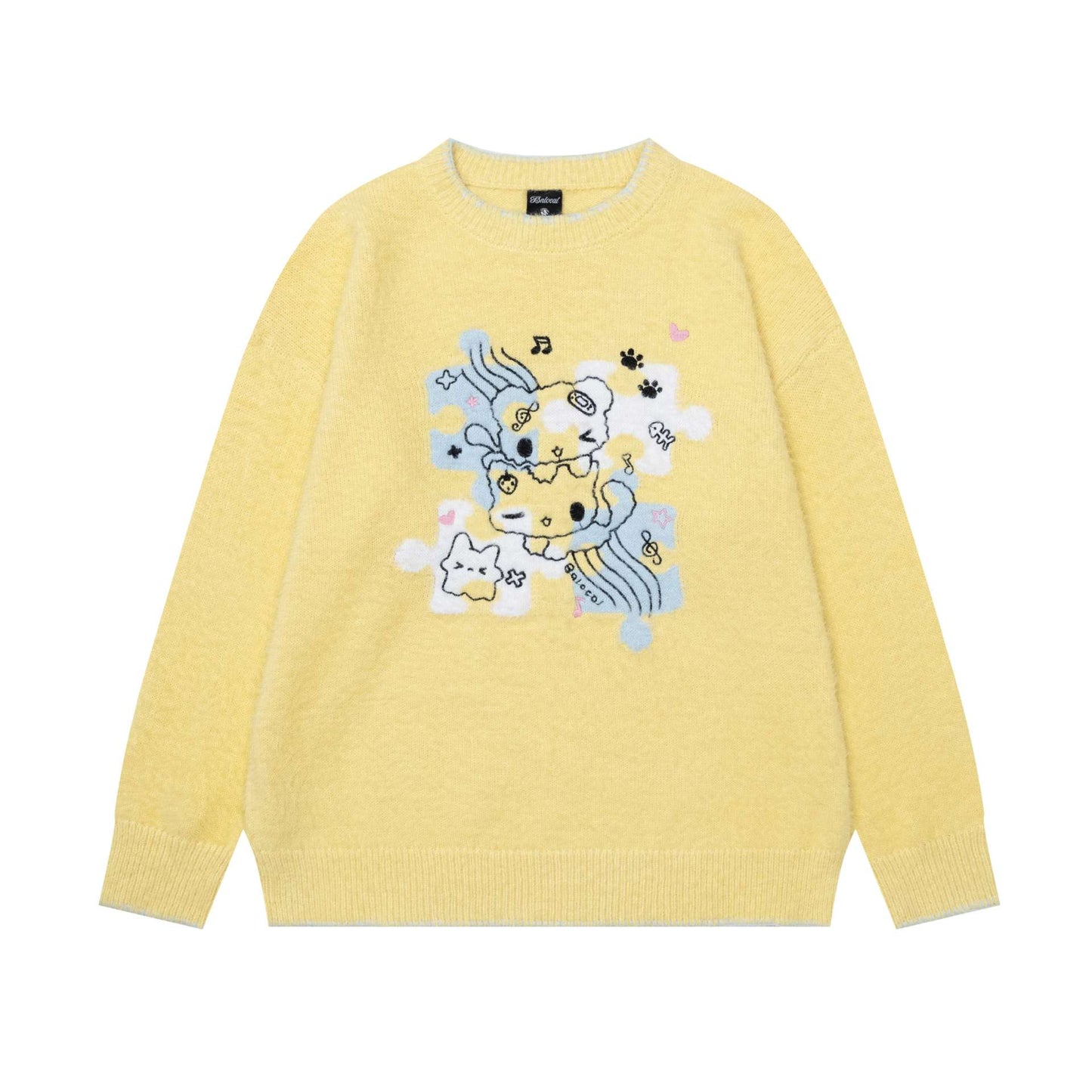 Stacked kitten jacquard sweater