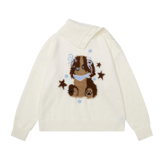 Plush puppy jacquard sweater