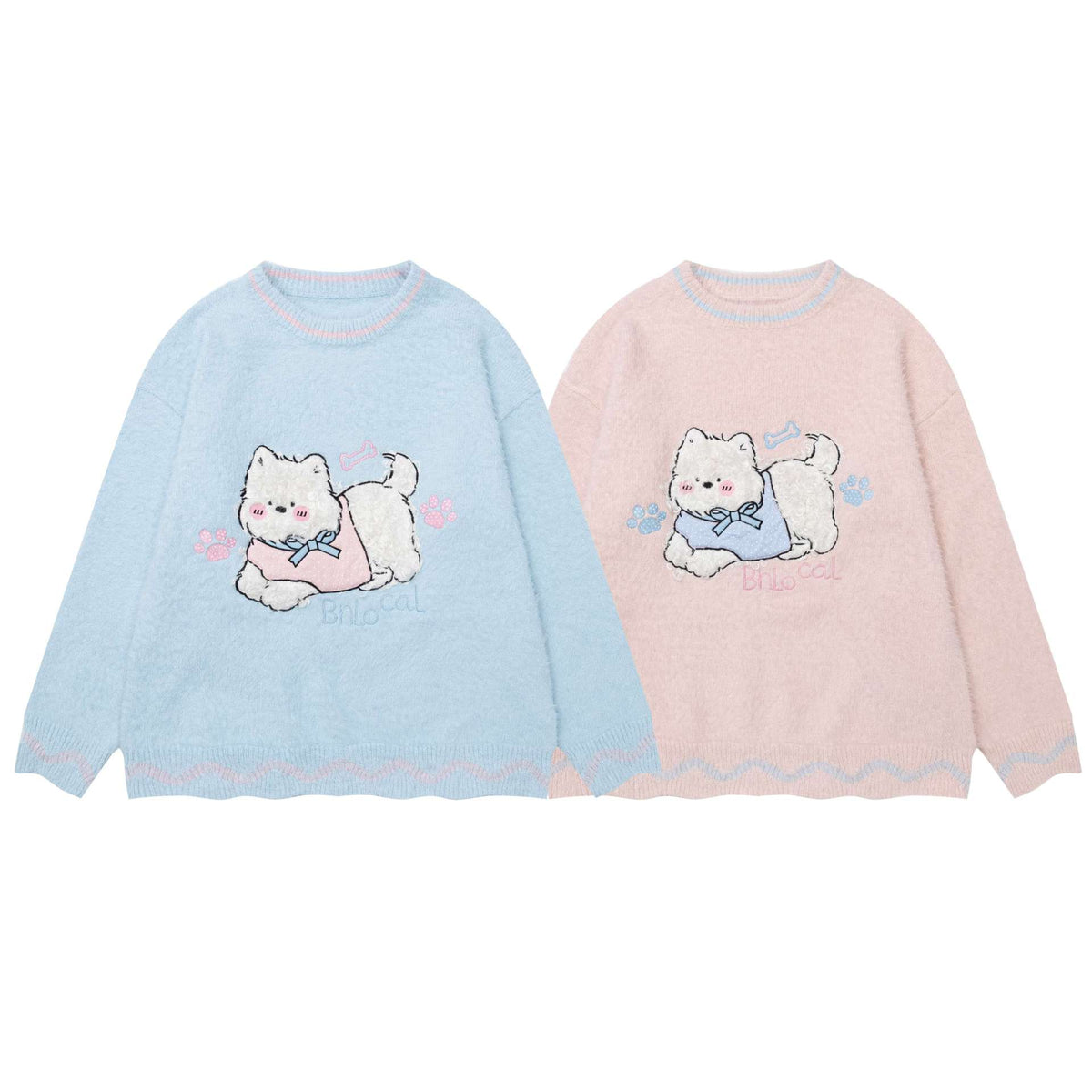 Round neck contrasting wave sweater