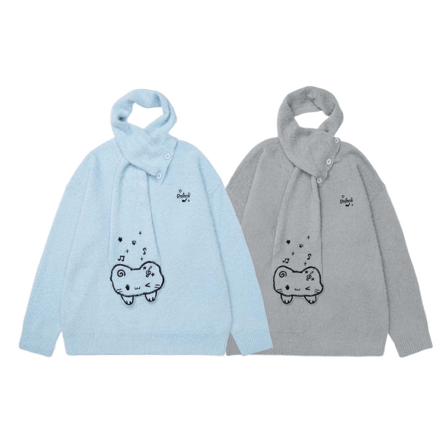 Simple pen cat embroidery sweater